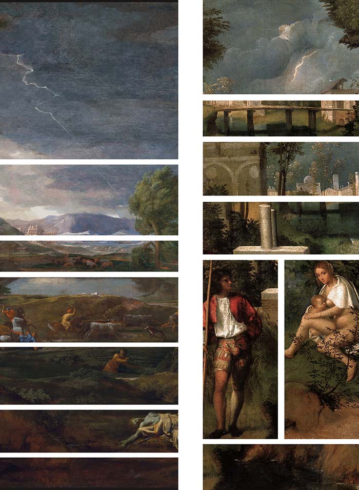 Poussin, Paysage orageux avec Pyrame et Thisbé ; Giorgione, La Tempesta